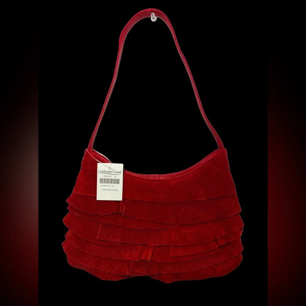 NWT Coldwater Creek RED Y2K‎ Suede Purse with Ruffles Shoulder Bag
